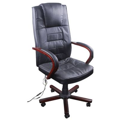 vidaXL Black Office Massage Chair Real Leather Height Adjustable
