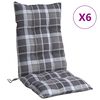 vidaXL Highback Chair Cushion Set of 6 Grey Check Pattern