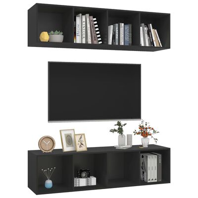 vidaXL Wall-mounted TV Stands 2 Pcs Black Engineered Wood