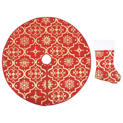 vidaXL Luxury Christmas Tree Skirt with Sock Red 35.4" Fabric