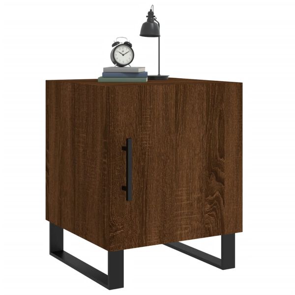 vidaXL Bedside Cabinet Brown Oak Engineered Wood, Iron Standard