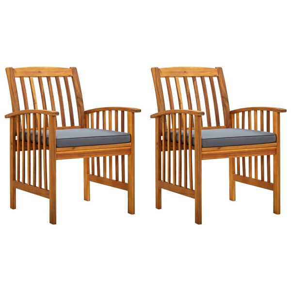 vidaXL Garden Dining Chair Set of 2 Dark grey cushion, Natural wood