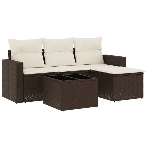 vidaXL Garden Sofa Set Brown PE rattan Large Adjustable Feet