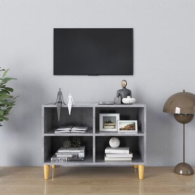 vidaXL TV Stand with Solid Wood Legs Concrete Gray 27.4"x11.8"x19.7"
