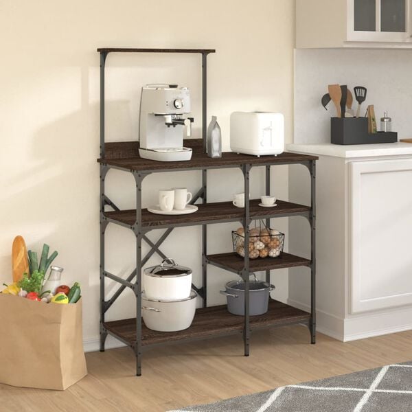 vidaXL Baker's Rack Brown Oak 35.4"x15.7"x52" Engineered Wood and Metal