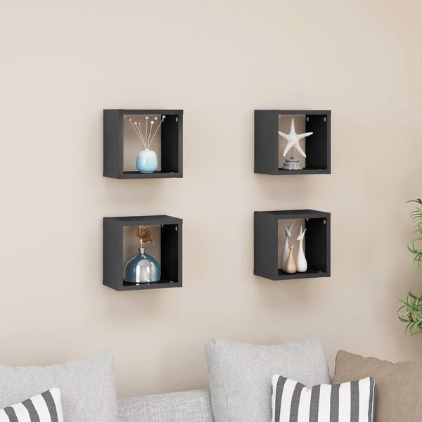 vidaXL Cube Shelf Set of 4 High gloss grey Engineered wood