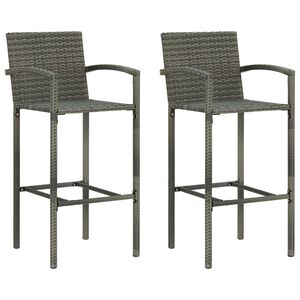 vidaXL Bar Stool Set of 2 Grey PE rattan, powder-coated steel