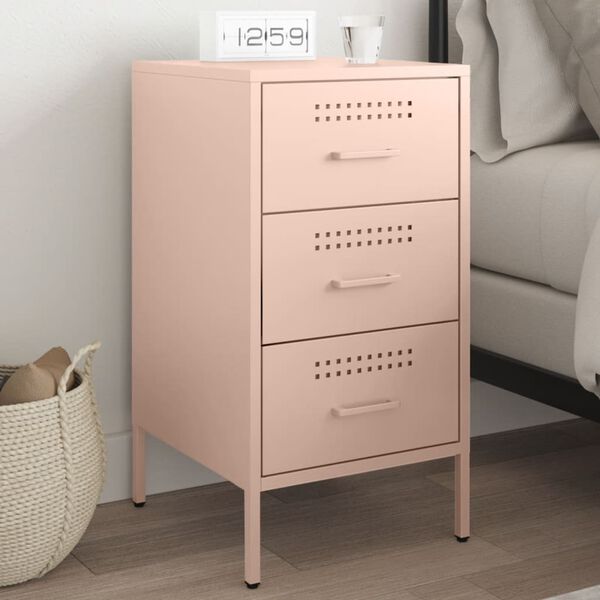 vidaXL Bedside Cabinet Pink Cold-rolled Steel Adjustable Feet