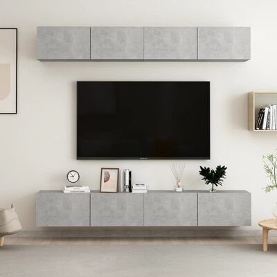 vidaXL TV Stands 4 Pcs Concrete Gray 39.4"x11.8"x11.8" Engineered Wood
