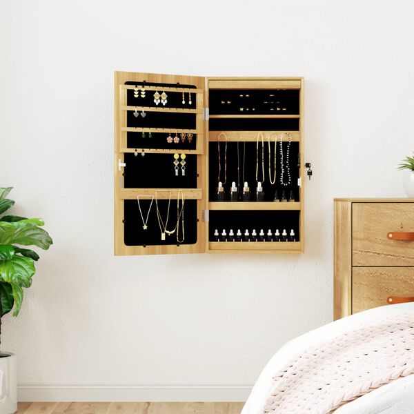 vidaXL Mirror Jewelry Cabinet White Engineered wood, glass, polyester fabric