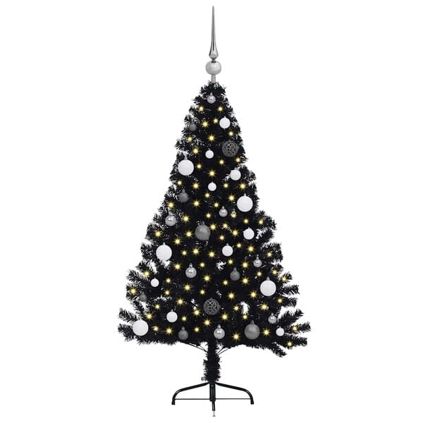 vidaXL Artificial Pre-lit Christmas Tree with 150 LEDs Black 59.1" PVC