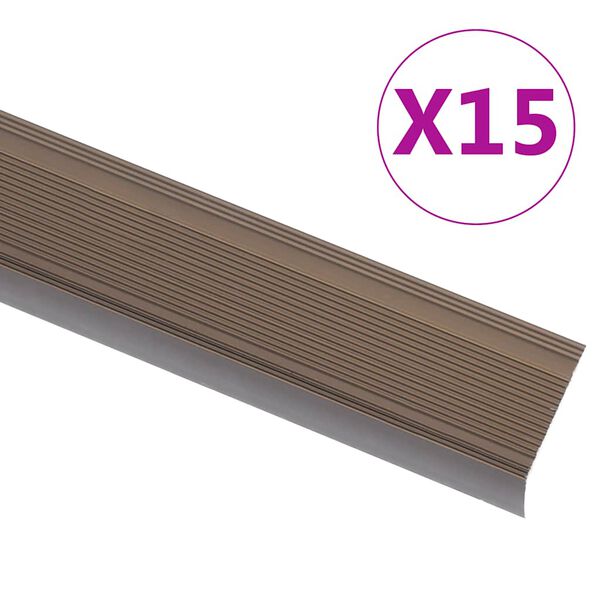 vidaXL Stair Nosings in L-shape 15 pcs Aluminium 35.4 " Brown