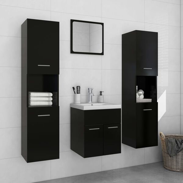 vidaXL Bathroom Furniture Set Black Engineered wood Medium Storage