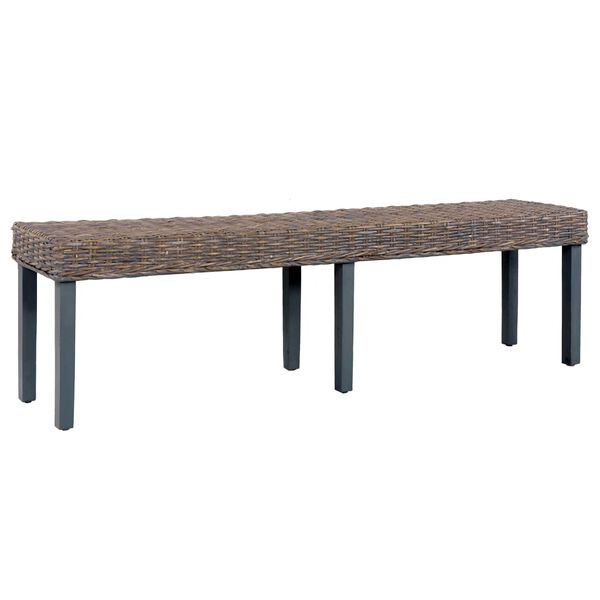 vidaXL Bench Grey Natural kubu rattan, solid mango wood 63 in long