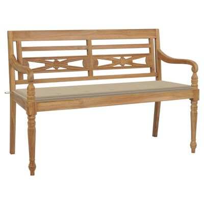 vidaXL Batavia Bench with Beige Cushion 59.1" Solid Teak Wood
