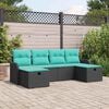 vidaXL Sofa Set with Cushion 6 pcs Black and Turquoise Poly Rattan