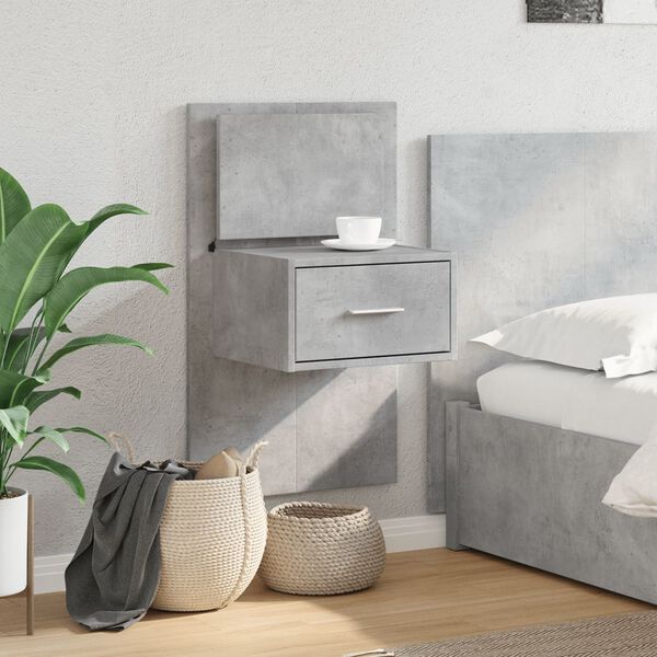 vidaXL Wall-mounted Bedside Cabinet Concrete grey Engineered wood Medium