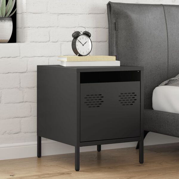 vidaXL Bedside Cabinet Black Cold-rolled steel Compact Bedside Cabinet