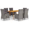 vidaXL Dining Set Grey Solid acacia wood, Poly rattan, Steel 7 Piece Set