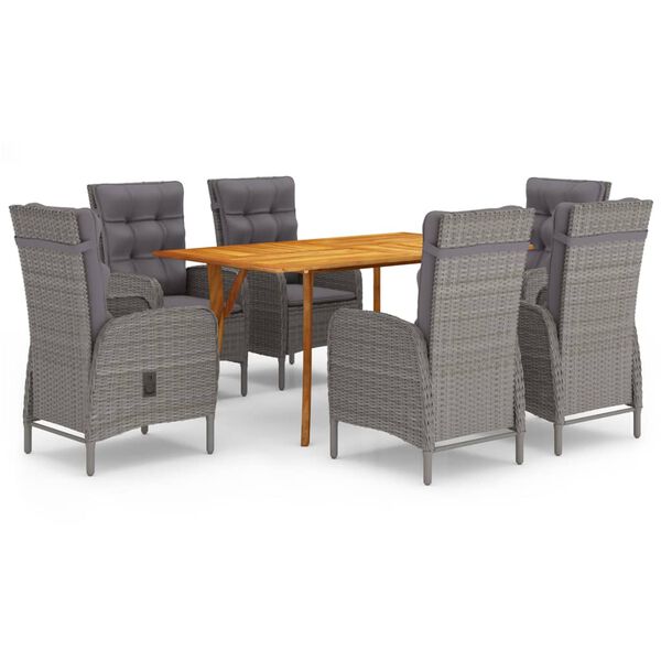 vidaXL Dining Set Grey Solid acacia wood, Poly rattan, Steel 7 Piece Set