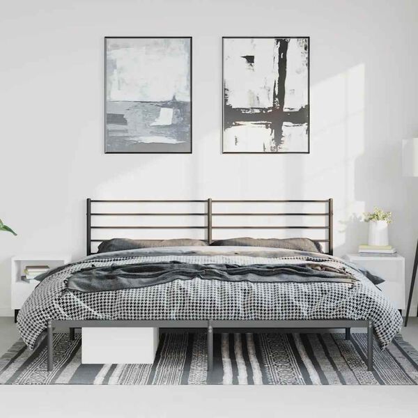 vidaXL Bed Frame Black Powder-Coated Steel Full Bed Frame Rectangular