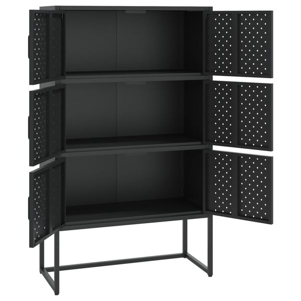 vidaXL Highboard Black Steel Medium Highboard Cabinet Rectangular