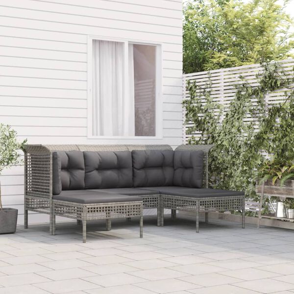 vidaXL 5 Piece Patio Lounge Set with Cushions Grey Poly Rattan