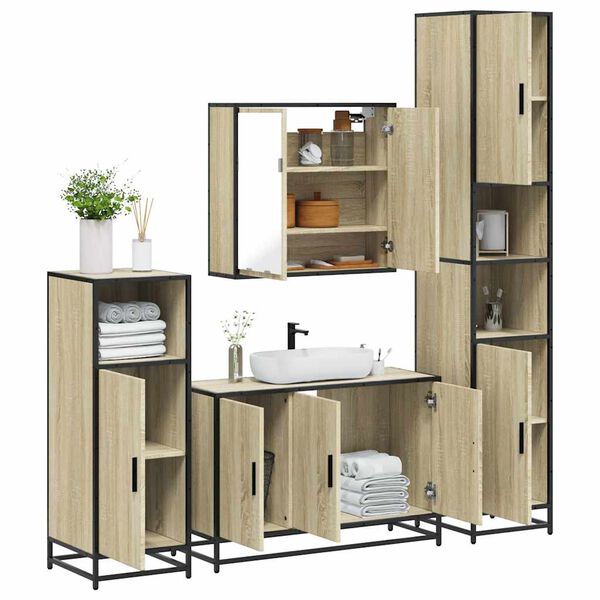 vidaXL Bathroom Furniture Set Sonoma Oak Engineered Wood, Metal