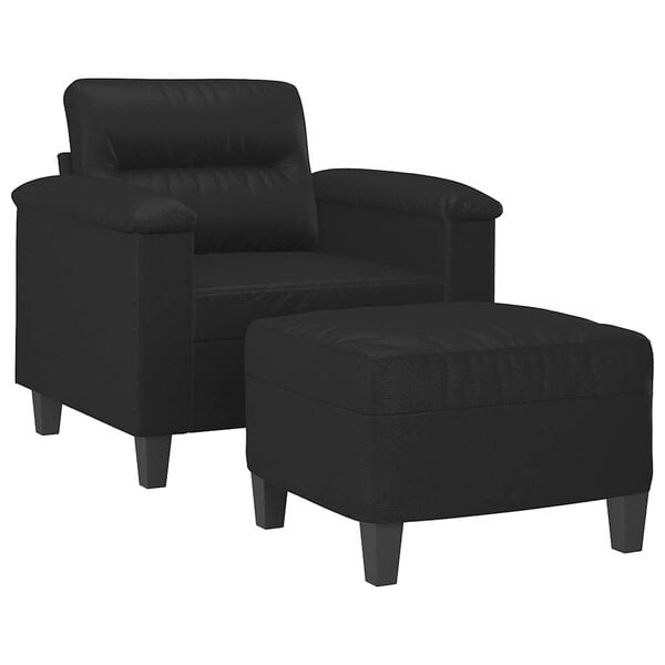 vidaXL Sofa Chair with Footstool Black 23.6" Faux Leather