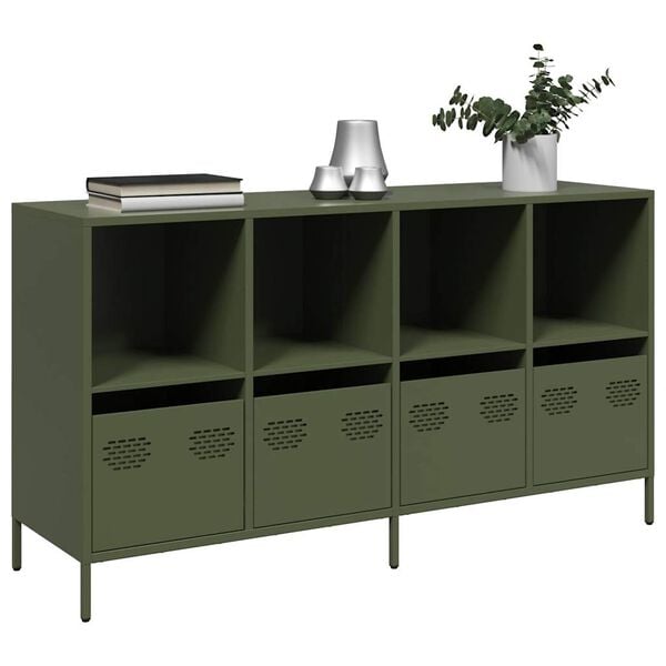 vidaXL Sideboard Olive Green Cold-Rolled Steel 53.1 x 15.4 x 28.9 in