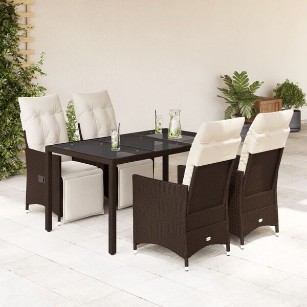 vidaXL 5 Piece Patio Bistro Set with Cushions Brown Poly Rattan