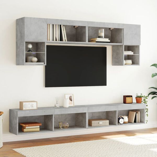 vidaXL 6 Piece TV Wall Units with LED Concrete Gray Engineered Wood