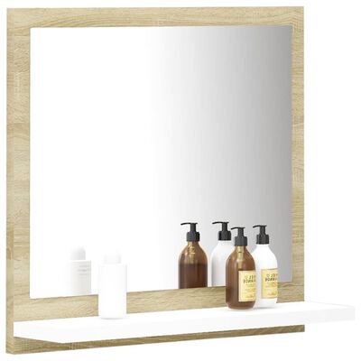 vidaXL Bathroom Mirror White and Sonoma Oak 15.7"x4.1"x14.6" Engineered Wood