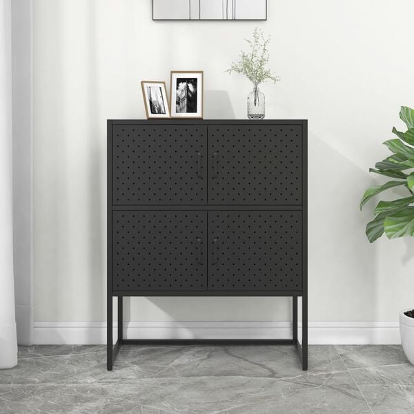 vidaXL Highboard Black Steel 31.5 x 13.8 x 39.4 in Levelers Highboard