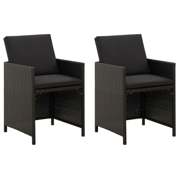 vidaXL Garden Chair Set of 2 Black PE rattan, powder-coated steel