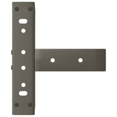 Vertical metal bracket plate with multiple circular holes and an extending horizontal plate.