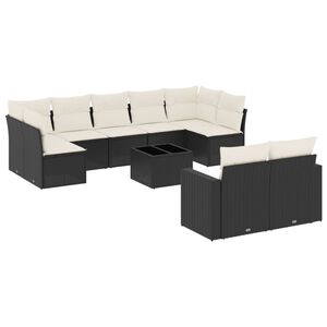 vidaXL Garden Sofa Set Black and Cream White PE Rattan Large