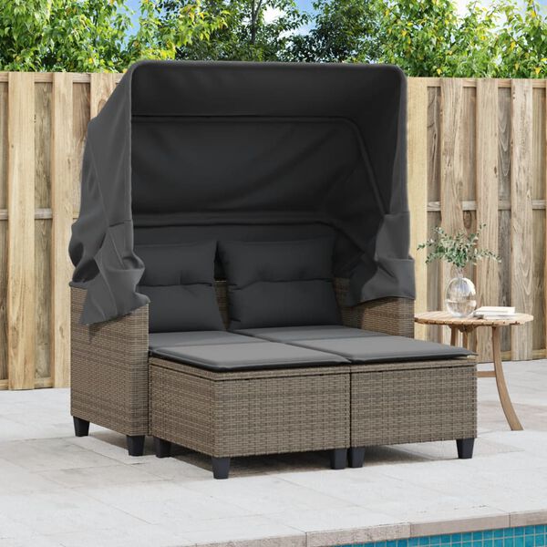 vidaXL Garden Sofa Grey PE rattan, powder-coated steel 2-seater