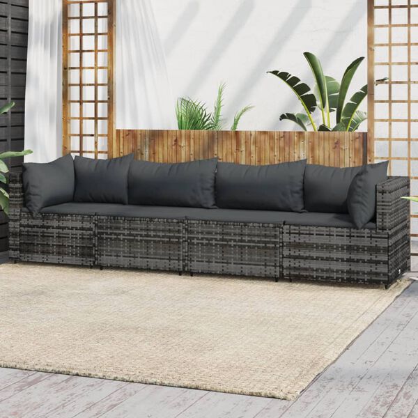 vidaXL Patio Lounge Set Gray PE rattan, powder-coated steel, polyester