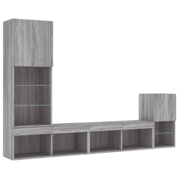 vidaXL TV Wall Unit Grey sonoma Engineered wood, glass Large