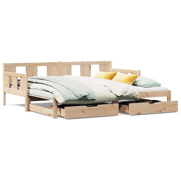 vidaXL Daybed With Trundle Natural Pine Solid Pine Wood 35.4x78.7 in