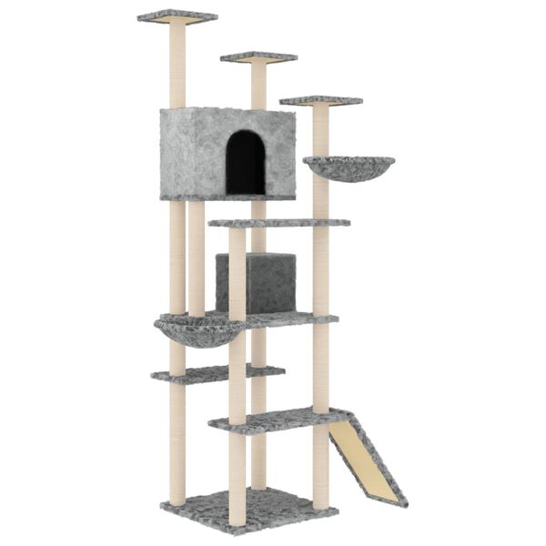vidaXL Cat Tree Light Grey Engineered Wood, Plush, Sisal Extra Large