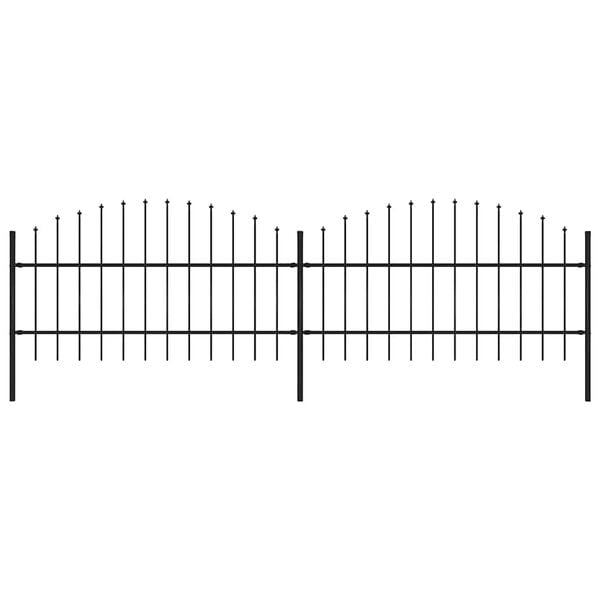 vidaXL Garden Fence with Spear Top Steel 141.3"x39.4" Black