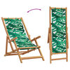 vidaXL Folding Beach Chair Leaf Pattern Solid Wood Eucalyptus and Fabric