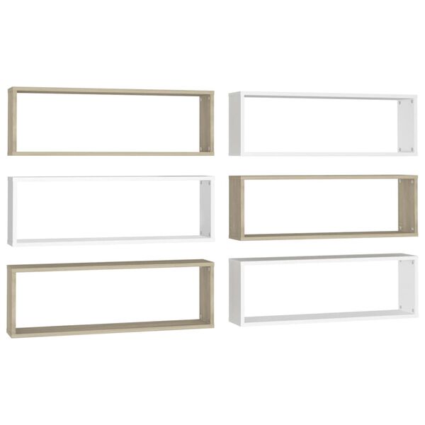 vidaXL Wall Shelf Set of 6 White Engineered Wood 31.5x5.9x10.4 in