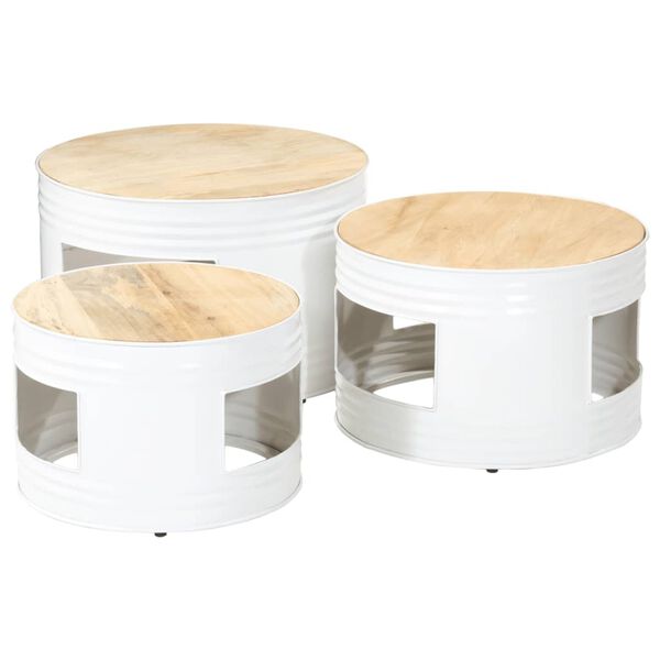 vidaXL Outdoor Bar Table Set of 3 White and natural wood Solid Mango Wood