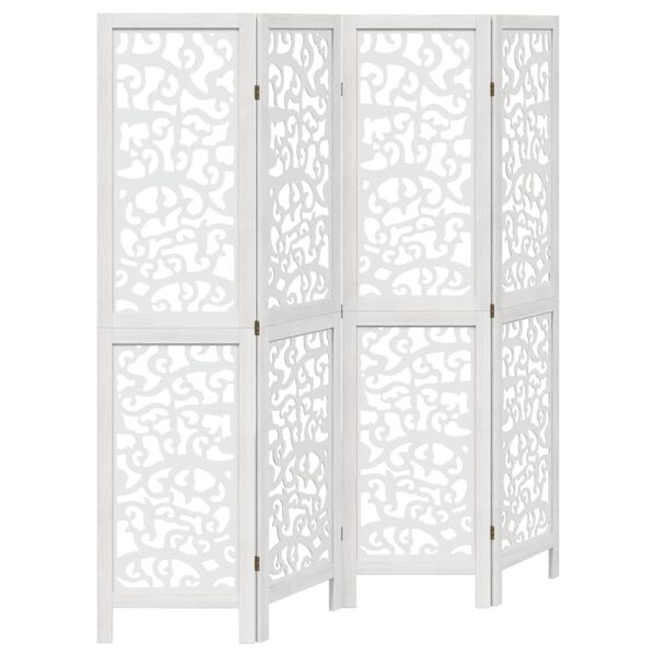 vidaXL Room Divider 4 Panels White Solid Wood Paulownia