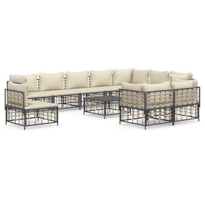 vidaXL 11 Piece Patio Lounge Set with Cushions Anthracite Poly Rattan