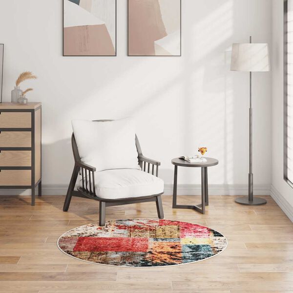 vidaXL Rug Multicolor 100% Polyester, Velvet 47.2 in Diameter Rug