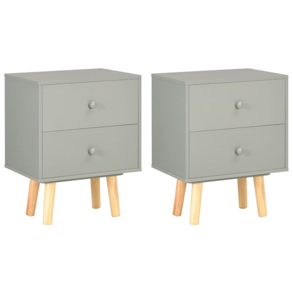 vidaXL Bedside Cabinet Set of 2 Grey MDF and Solid Pine Wood